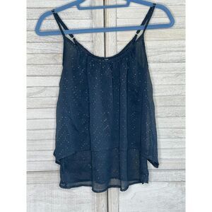 𝅺Xhilaration Sheer Navy Blue Tank Top With Gold Sparkles Size XS